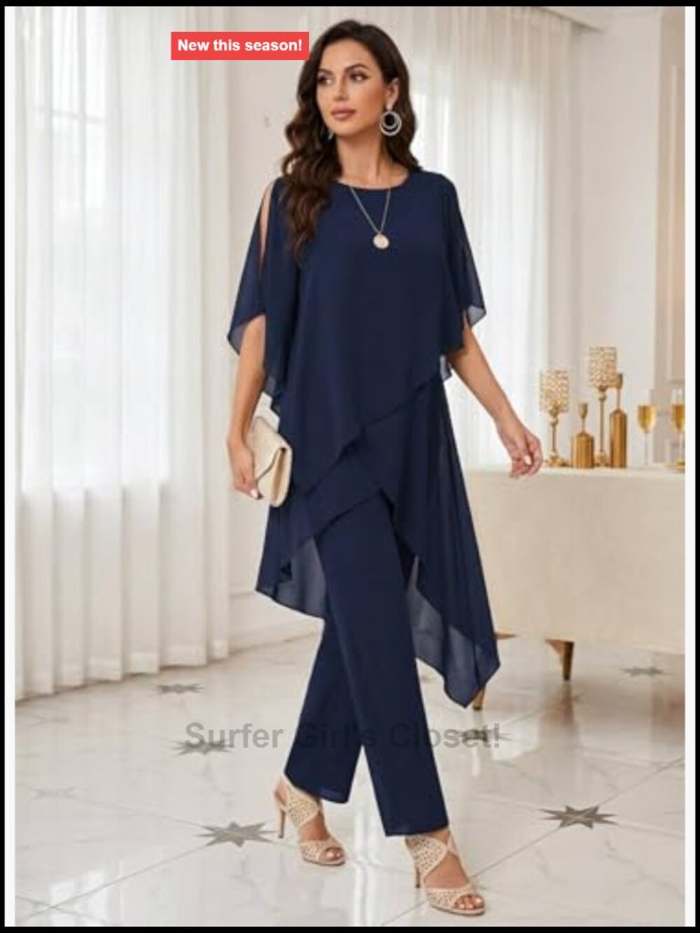 2 Piece Chiffon Dressy Pants Suit Set Mother of Bride Wedding Guest Outfits - Picture 2 of 7